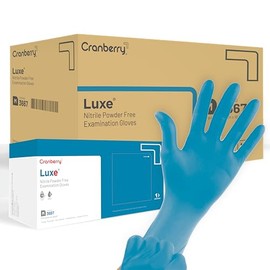 Cranberry USA Cranberry Luxe Nitrile Exam Gloves, Case of 3000, Medium, Azure Blue, Lanolin & Vitamin E, 2.5 Mil