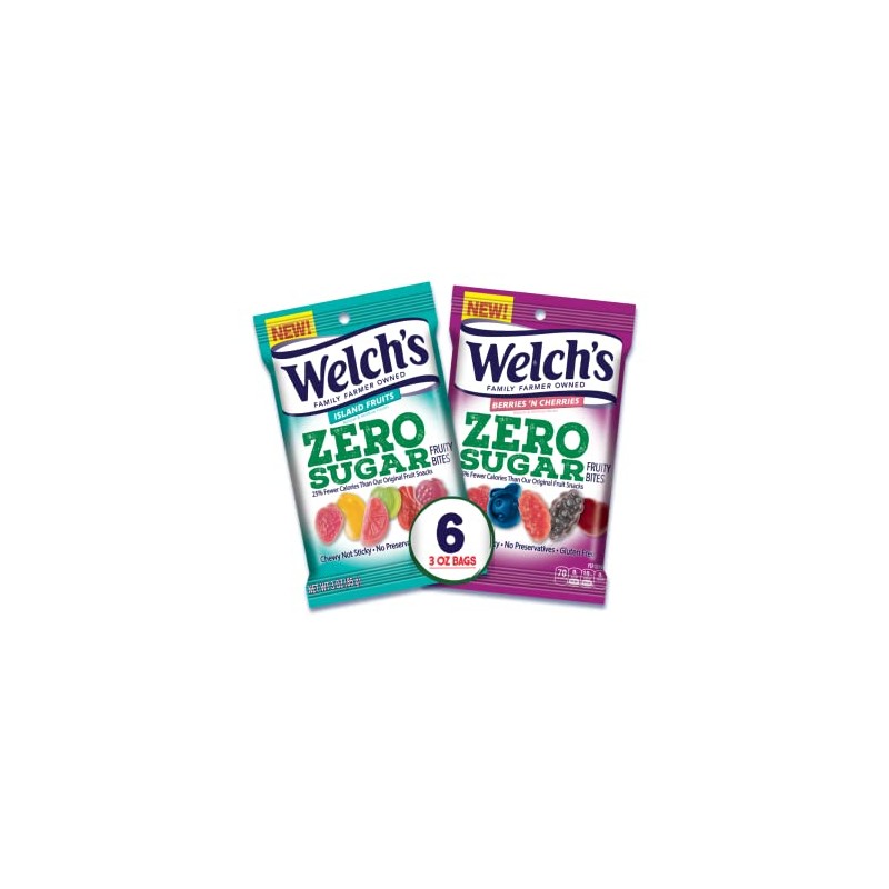 Welch’s Zero Sugar Fruity Bites, Variety Fruit Snacks Pack with
