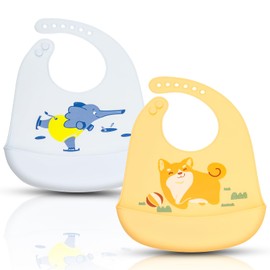 2pcs Baberos de Bebé para Niños,baberos de silicona, Baberos Impermeables, con Diferentes Dibujos Animados Estampados, Ajuste Unisexo para Bebé de 3-36meses. (C)