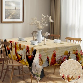 G-dake Autumn Tablecloth, Retro Chicken Washable Rectangular Tablecloth for Outdoor Use, Waterproof Polyester Tablecloths for Outdoor Kitchen, Dining Table, Parties Outdoor, Autumn (150 x 260 cm)