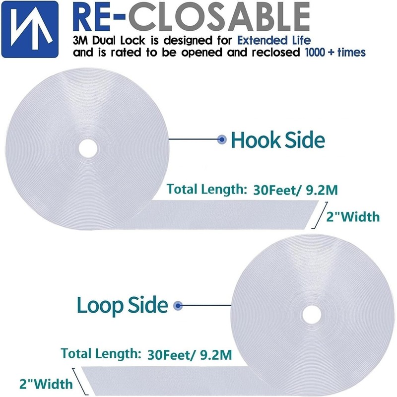 Nurkul 2 Inch x 30 Feet White Self Adhesive Hook