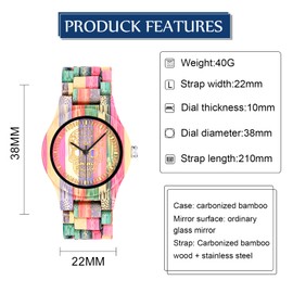 MicLee Men's Women's Simple Wooden Watch Cool Gulu Head Colourful Natural Wood Dial Wood Analogue Quartz Movement Wrist Watch for Women Men Gifts, Women, Bracelet