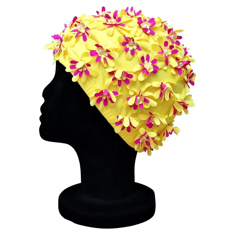 CHEX Ladies Rose Elasticated Swimming Hat Decorated Multicolour Floral Detailing