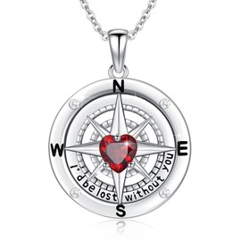 YueYuan Women Compass Necklace 925 Sterling Silver Pendant with Heart January Birthstone Jewellery Gift for Nautical Lovers