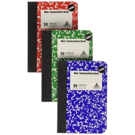 Mini Composition Book, Note Pad, 3 Pack in 3 different color Red, Green & Blue