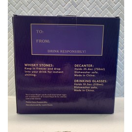 Crown Royal Decanter (750ml) Set W/2 Drinking Glasses (10.5oz) & Whisky Stones