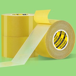 3Pack Double Sided Tape Heavy Duty, 1.77in x 33FT (99FT Total), Universal High Tack Strong Wall Adhesive with Fiberglass Mesh, Super Sticky Resistente Clear Tape, Easy Use Mounting Tape Strips MILEQEE