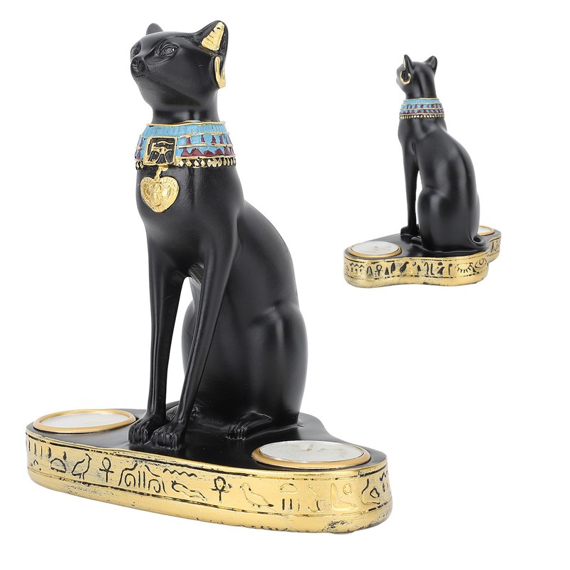 Egyptian Cat Candle Holder Decorative Resin Egyptian Cat Candlestick Exquisite