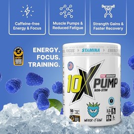 Non Stim Pre Workout Powder No Caffeine Beta Alanine Creatine Sugar Free Vegan Low Calorie Various Flavours 600g 25/50 Servings (Blue Raspberry)