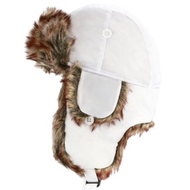Faux Fur Safety Reflective Aviator Trapper Hat Snow Ski Trooper Winter Cap(6-10 yrs, 1. Plain - White)