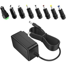12V DC Universal Switching Power Supply Cord with 8 Interchangeable Output Plugs 100-240V 50/60Hz AC to DC 12V 2A 1.5A 1A 0.5A Wall Adapter Transformer