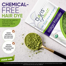 Davis Finest Organic Indigo Dye, Pure & Natural Hair Colour 200g, Chemical-Free No Ammonia
