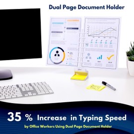 Note Tower Desktop Pro Dual Document Holder for Typing | Compact 2 Page Paper Holder Stand for Desk | Document Stand Holds Copy Paper, Photos & Post Notes | Dispenser includes 3x3 Sticky Notes | White