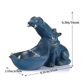 QIANLING Hippo Figurine, Candy Box and Key Tray - Desk and Table Decoration in Entrance Area - Multifunctional Container for Small Items, Jewellery Stand and Purse Holder