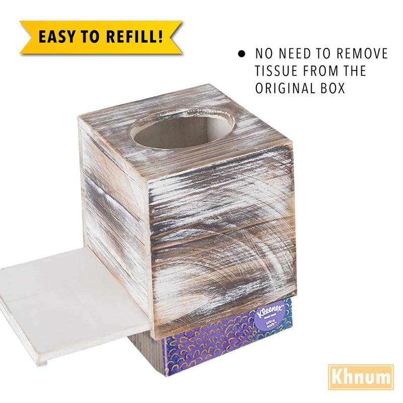 Rustic White Barnwood Tissue Box Cover: Tissue Cube Box Includes