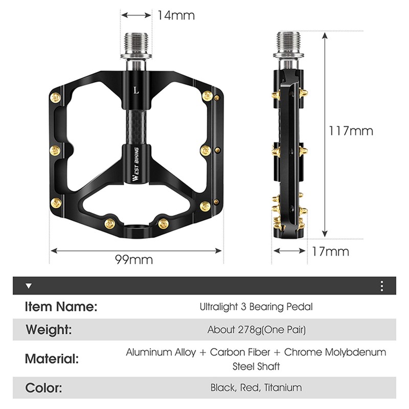 Ultralight Aluminum Alloy Bicycle Pedals 3 Bearings Bike Pedals AntiSlip