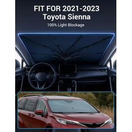 Proadsy Windshield Sun Shade Umbrella for 2021-2025 Toyota Sienna Foldable Car Umbrella Sunshade with Soft TPU Handle Spring Structure Crystal Cooling Material Protect Car from Rays & Heat