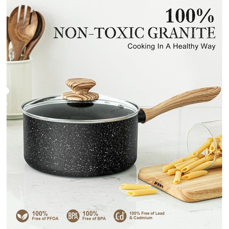 MICHELANGELO Saucepan Set, Nonstick Sauce Pans with Granite Coatings, Stone