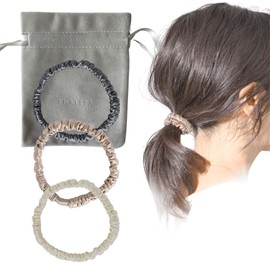 Hair Rubber Scrunchie Silk 100% Hair Elastic [Beauty Advisor] Choose Your Personal Color Hair with Hair Elastic for Beauty Hair with Storage Bag Included, Set of 3 (Gurege)