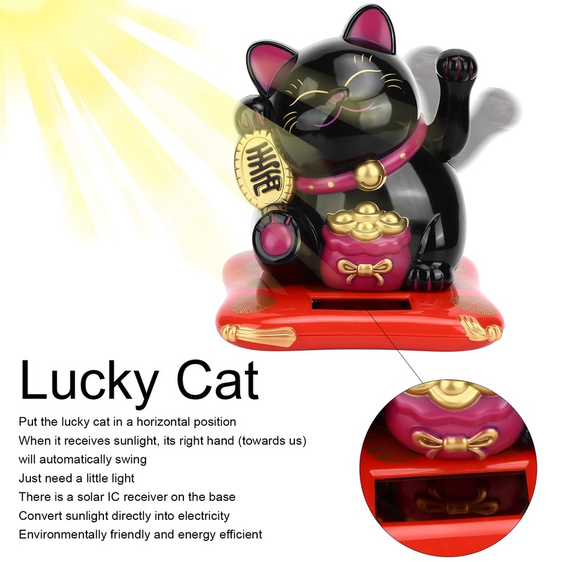 Lucky Cat Solar Powered Cute Decorative Wealth Welcoming Waving Fortune