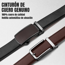 Lukovee Cinturón Hombre De Cuero, 2PCS Cinturones Hombre Piel Ajustable con Hebilla, Casual Cinturón para Pantalone Jeans, Empresarial Cinturone para Ropa de Trabajo, Hombres Regalo De Día del Padres