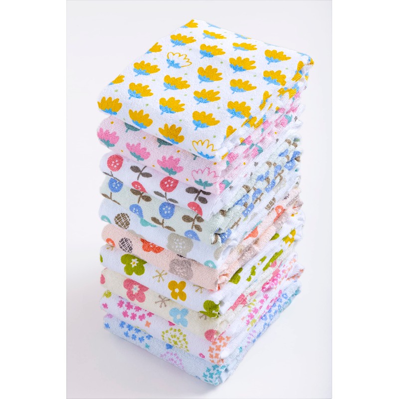 kosugizen Face Towels, Printed Flowers, 13.4 x 31.5 inches (34
