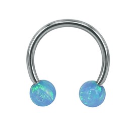 ZeSen Jewelry 16G Opal Stainless Steel Horseshoe Circular Barbell Nose Hoop Ring Lip Helix Earrings Septum Ring (Diameter:10mm, Light Blue Opal)