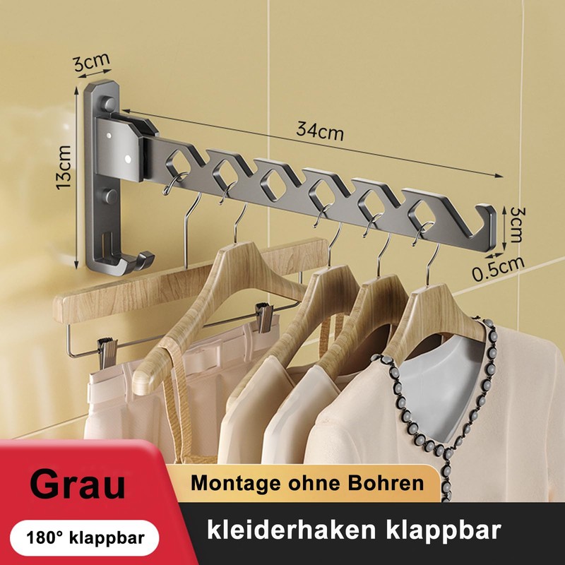 VOCIBO® Clothes Rail Wall Mounted, Clothes Hook, Foldable Wall Clothes