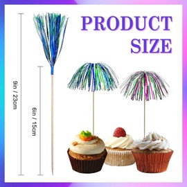 AnsonBoy 100 pcs 9'' Wooden Cocktail Picks, Firework Food Picks Mix 3 Colors, Cupcake Toppers with 8 Styles for Toothpicks Appetizers, Cocktail drinks, Party Supplies, Club Sandwiches, Sticks Party