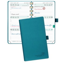 POPRUN Academic Pocket Diary 2025-2026 Slim (16.5x9 cm) Week to View Spiral 17 Months (Aug'25 - Dec'26) Small Diary,Mid Year Weekly Planner PU Leather Cover (Pacific Green)