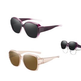 fKiZanthene 2 Pcs Over Glasses Sunglasses, Stylish Polarized Square Oversized Anti-Glare Over Glasses Sunglasses, Driving Essentials with UV Protection for Men & Women