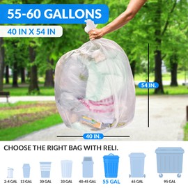 Reli. Easy Grab Trash Bags, 55-60 Gallon (150 Count) (Clear) - Star Seal Super High Density Rolls - Heavy Duty Can Liners, Garbage Bags, Bulk Bags - 50, 55, 60 Gallon Capacity