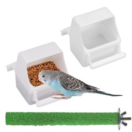 IBWell 2 Pack Bird Water Bowl Clear Bird Food Container Bird Cage Feeder No Mess Bird Feeder for Cage Parakeet Feeder with Perch