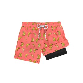 Komorebi Boys Swim Trunks Kids Quick Dry UPF 50+ Beach Swim Trunks Swim Shorts with Compression Liner Bathing Suit Pink Orange Banana 12-14 Years