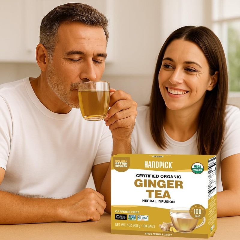 HANDPICK, Organic Ginger Tea Bags (100 Herbal Tea Bags), Caffeine