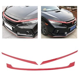 HECASA Front Grille Grill Trims Cover Compatible with 2016-2021 Honda Civic JDM Style Glossy Red (These are Covers) 3PCS