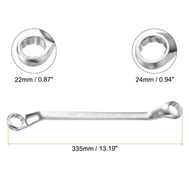 sourcing map Offset Extra Long Box End Wrench 22 x 24 mm Metric 12 Point 75 Degree Offset Double End Box Ratcheting Wrench Carbon Steel Polished Long Spanner Tools