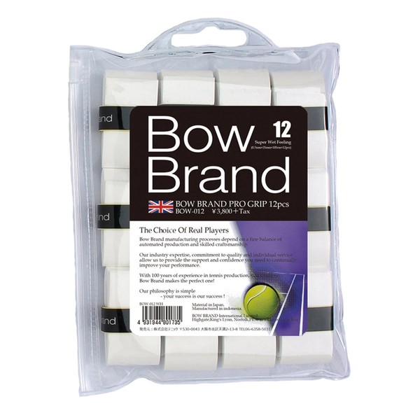 BOWBRAND BOW012-WH Overgrip Tape, 12 Rolls, Wet Type (White)