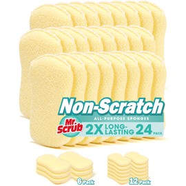 Mr. Scrub Sponges Kitchen Scrub Dish Sponge Scouring Pad, 24 Pack Cleaning Brush Scrubber Supplies for Soap, Dishwashing Dinnerware Sets Pan Pot Glass Dishwasher Sink Bathroom Towels Cloth Rags Holder