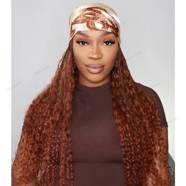 RHEANNA Braid Band Wig For Hat Box Braid Head Band Wig Braidsband With Human Hair Curls Boho Braided Wigs With Band Light Weight Color #30