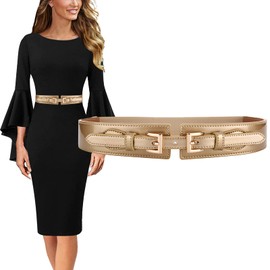 Longwu Elegant Skinny Patent Leather Belt Waistband Slim Waist Women Belt with Golden Alloy Square Buckle, Fashion Elastic Belt for Dresses Suit Jeans Jumpsuit Coat Waist Tunic Seal Decoration (Gold)