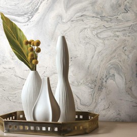 York Wallcoverings PSW1127RL Oil & Marble White & Grey Premium Peel and Stick Wallpaper