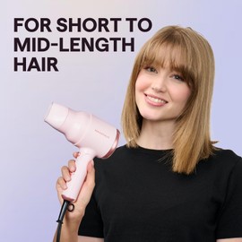Wavytalk Portable Hair Dryer with Diffuser, Foldable Mini Hair Dryer with Lightweight Design, 1600W Small Hair Blow Dryer with Diffuser for Curly Hair Fast Drying, Rose Pink