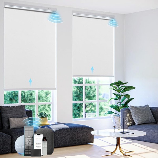 Motorized Roller Blinds with Remote Control【Solar Panel Included】 100% Blackout