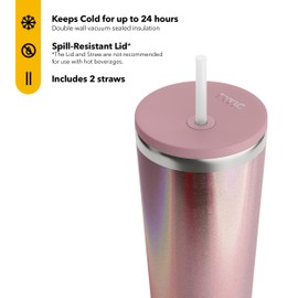 RTIC 28oz Everyday Tumbler Insulated Stainless Steel Portable Travel Coffee Cup with Straw, Spill-Resistant Lid, BPA-Free, Hot and Cold Drink, Ceramic Lining, Snapdragon Glitter