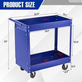 2 Tray Tool Cart, 400 LBS Capacity Rolling Tool Carts On Wheels, Heavy Duty Utility Cart with Pegboard, Mechanic Tool Storage Cart for Garage, Warehouse and Repair Shop