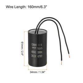 PATIKIL 15uf CBB60 Run Capacitor, 5 Pcs AC 450V 2 Wires 50/60Hz Motor Running Capacitor 61x34x61, Black