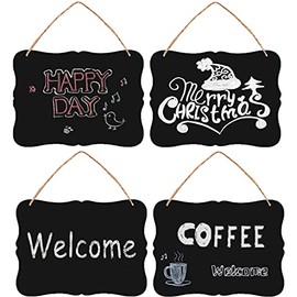 Wood Chalkboard Double Sided Erasable Chalkboard,Signs Message Board, Message Memo Display 10x8 Inches with Jute Hanging String,Wall Decoration (4)