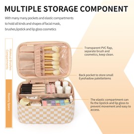 Makeup Bag, Portable Cosmetic Bag, Large Capacity Travel Makeup Case Organizer for Women and Girls, Train Case Makeup Bag for Toiletries for Traveling with Handle and Divider