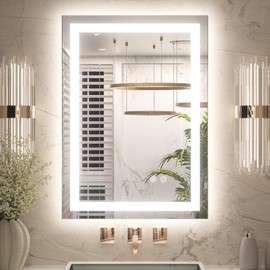 Keonjinn LED Mirror for Bathroom 22 x 30 Inch, Frontlit & Backlit Bathroom Vanity Mirror with 3 Color Lights, Lighted Bathroom Mirror with Anti-Fog, HD Tempered Glass, UL-Listed LED Driver, CRI90+